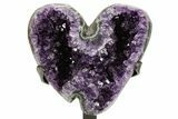 Deep-Purple Amethyst Heart Shaped Geode With Metal Stand #364449-1